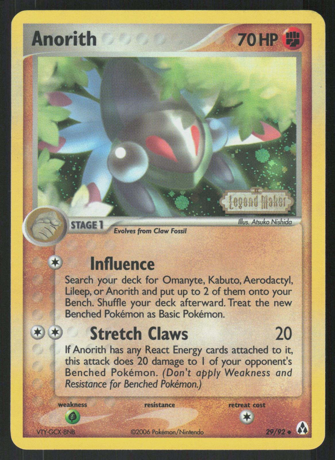 Pokemon Anorith 29/92 Legend Maker Uncommon Reverse Holo Near Mint