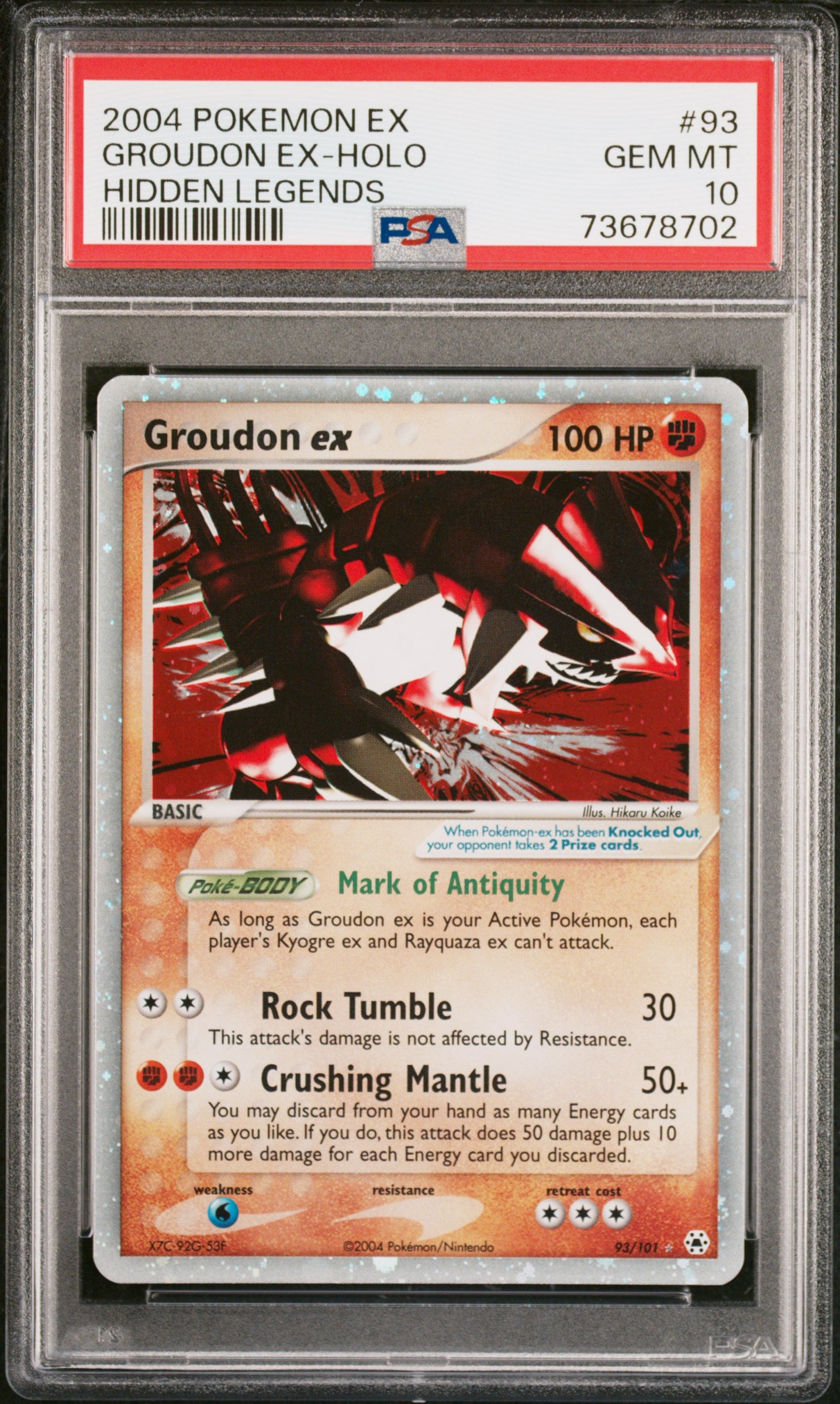 Groudon EX Holo 93/101 Hidden Legends Pokemon PSA 10