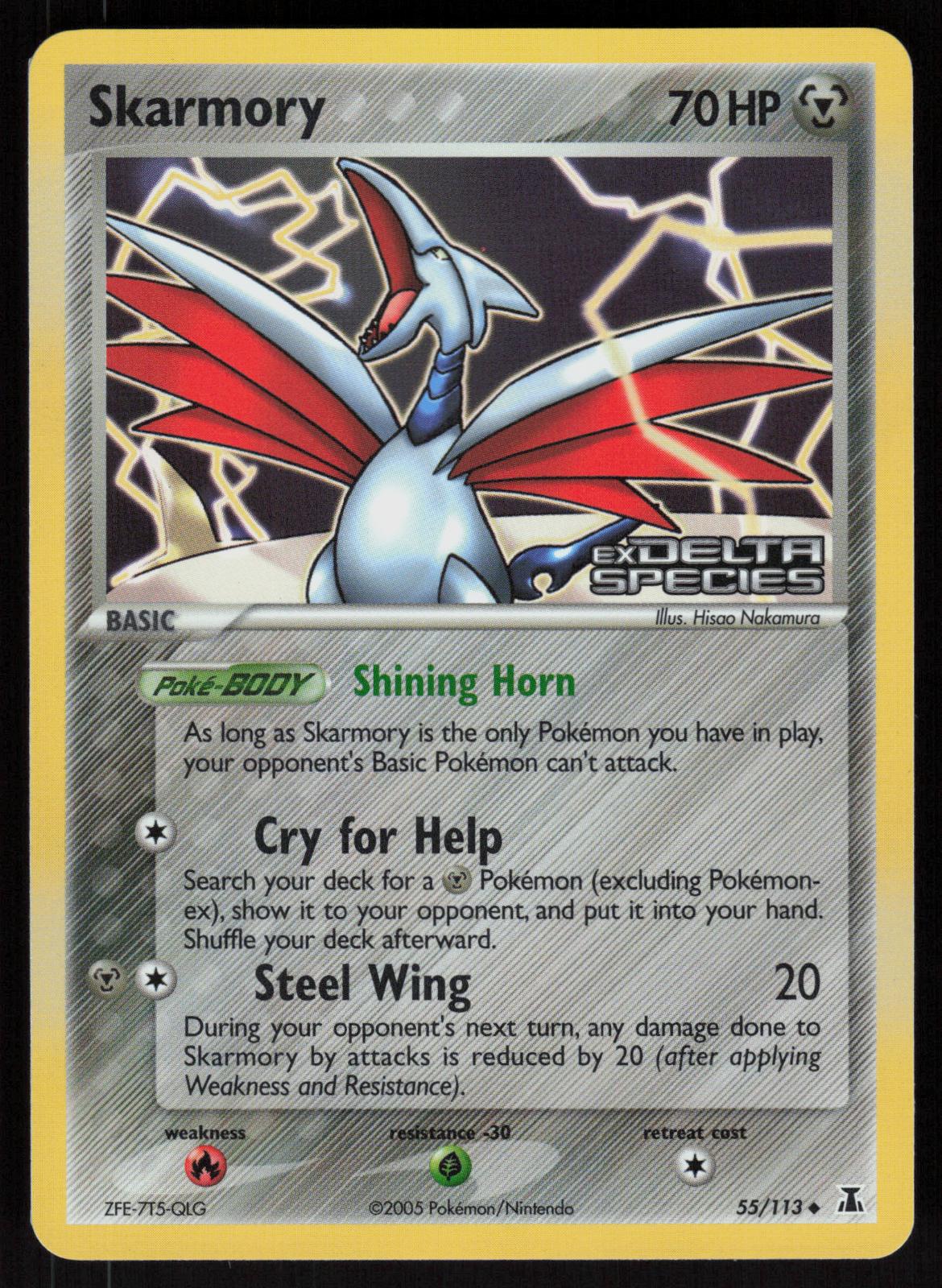 Pokemon Skarmory 55/113 Delta Species Uncommon Reverse Holo Near Mint