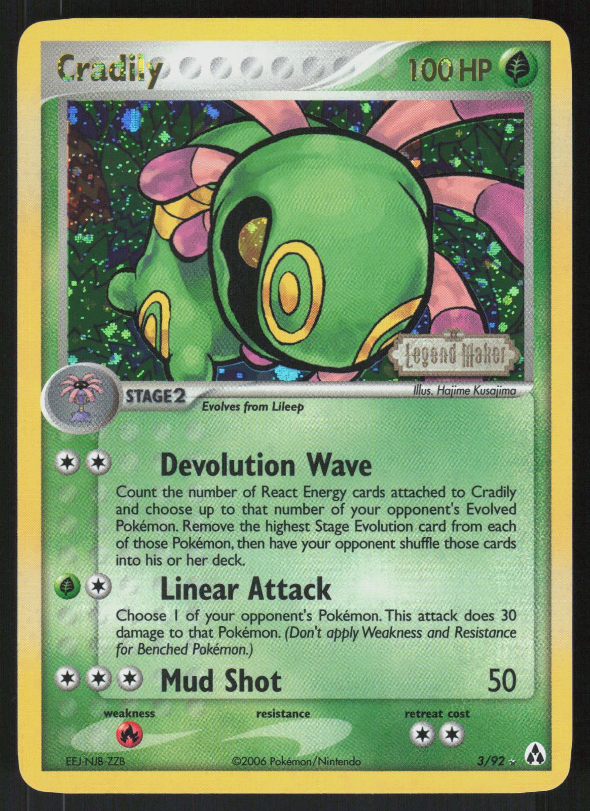 Pokemon Cradily 3/92 Legend Maker Holo Rare Reverse Holo Near Mint