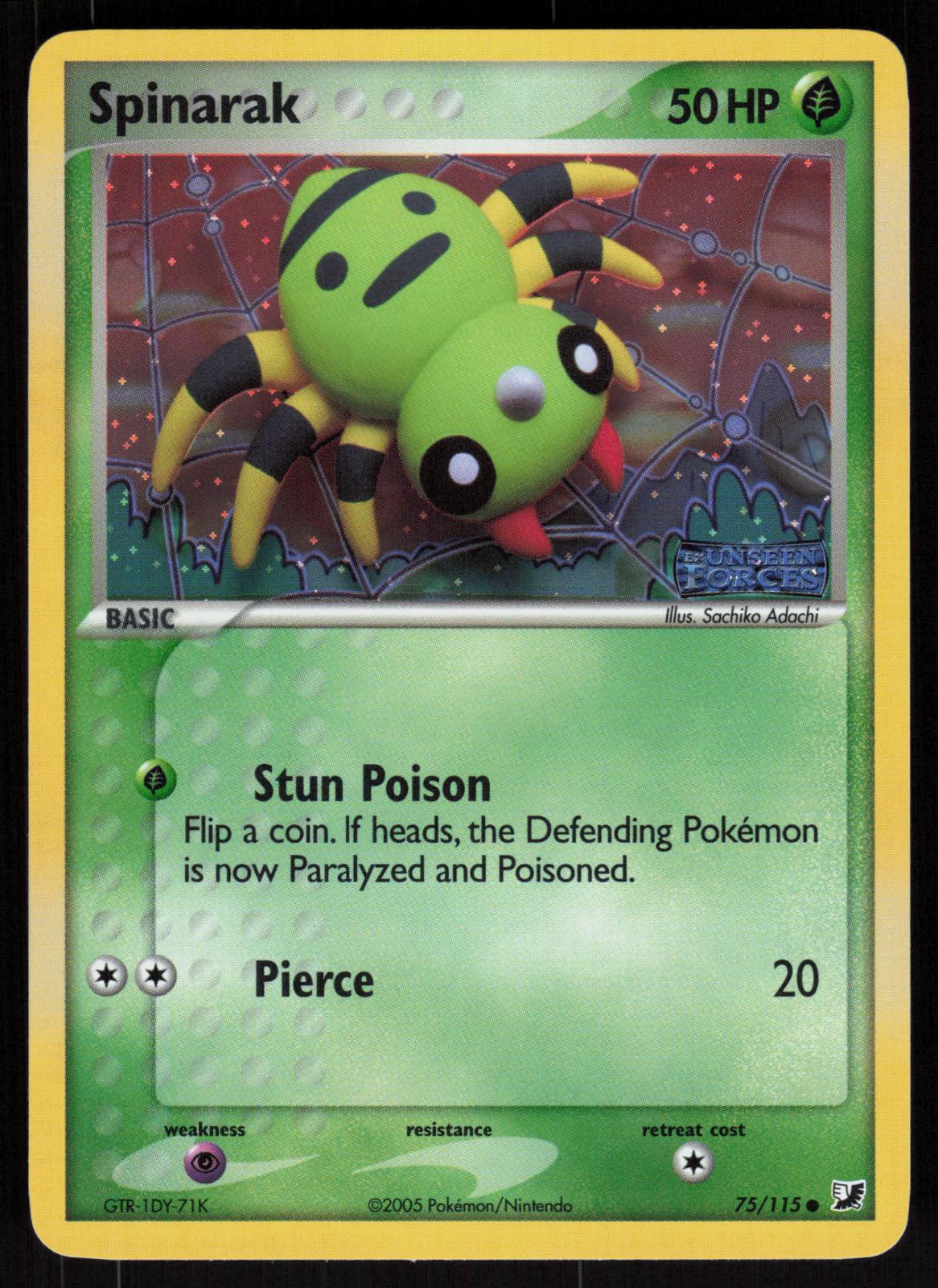 Pokemon Spinarak 75/115 Unseen Forces INVERTED Upside Down Reverse Holo NM