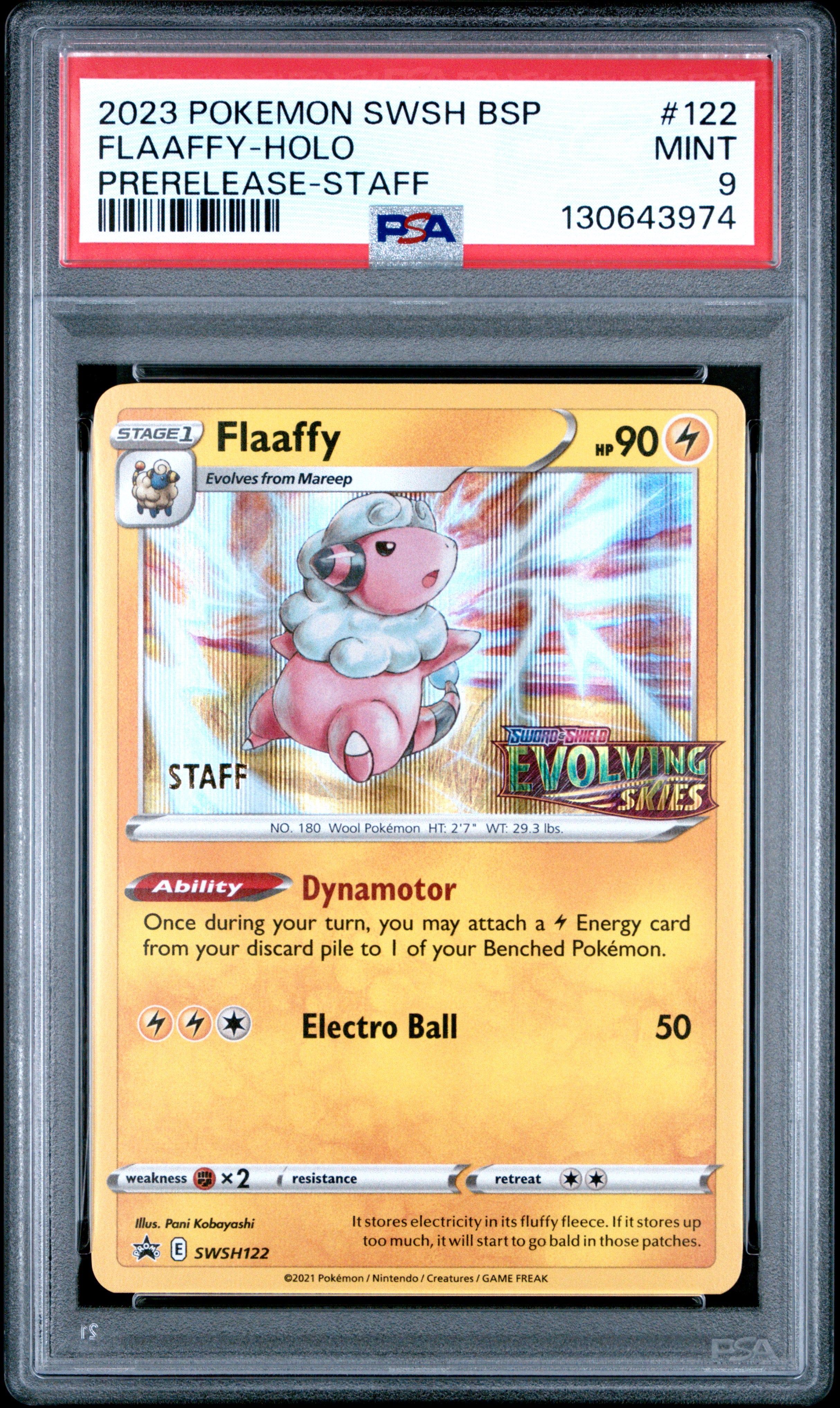 Flaaffy Holo 122 Prerelease-staff Swsh Black Star Promo Pokemon PSA 9