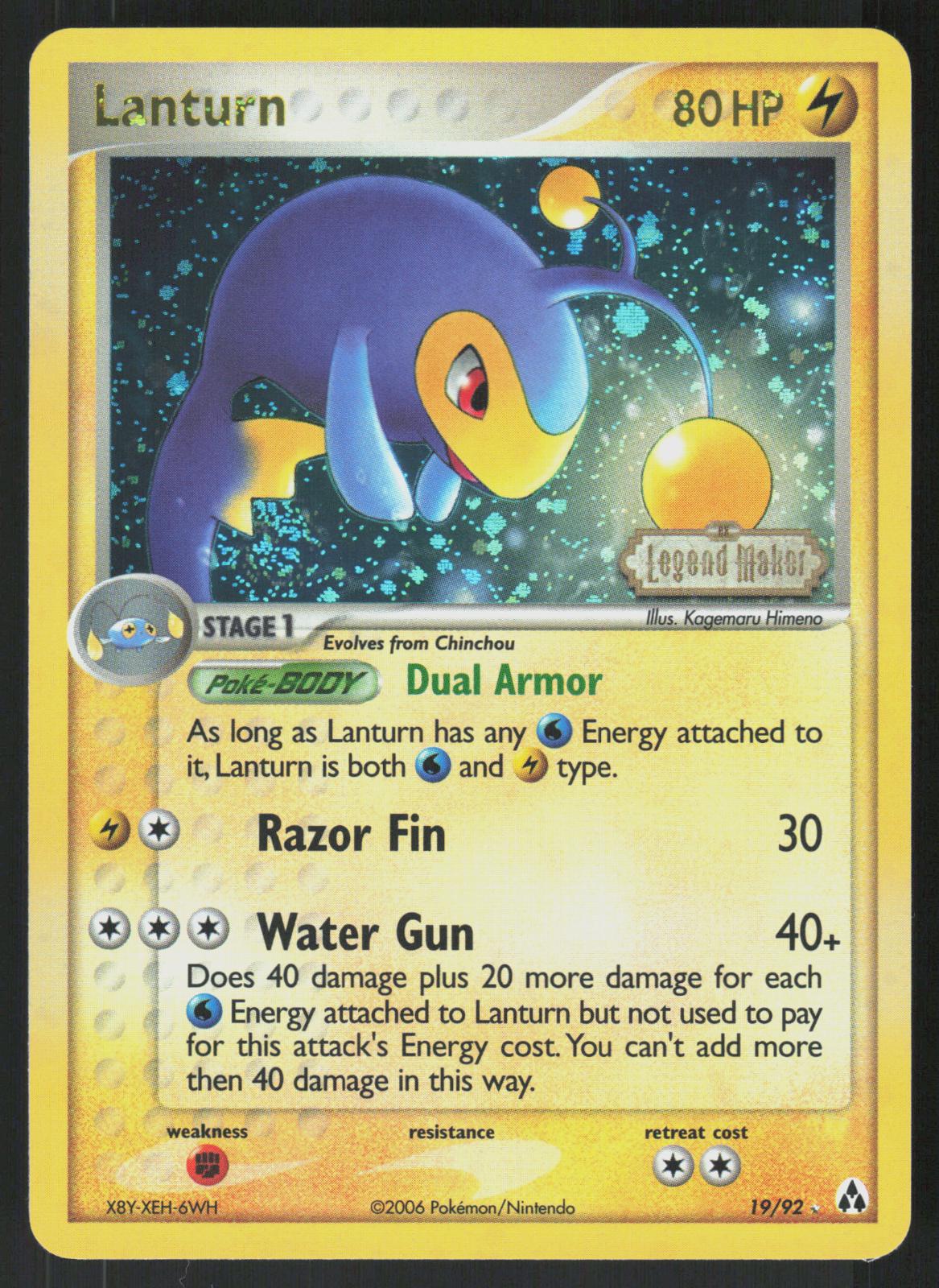 Pokemon Lanturn 19/92 Legend Maker Rare Reverse Holo Near Mint