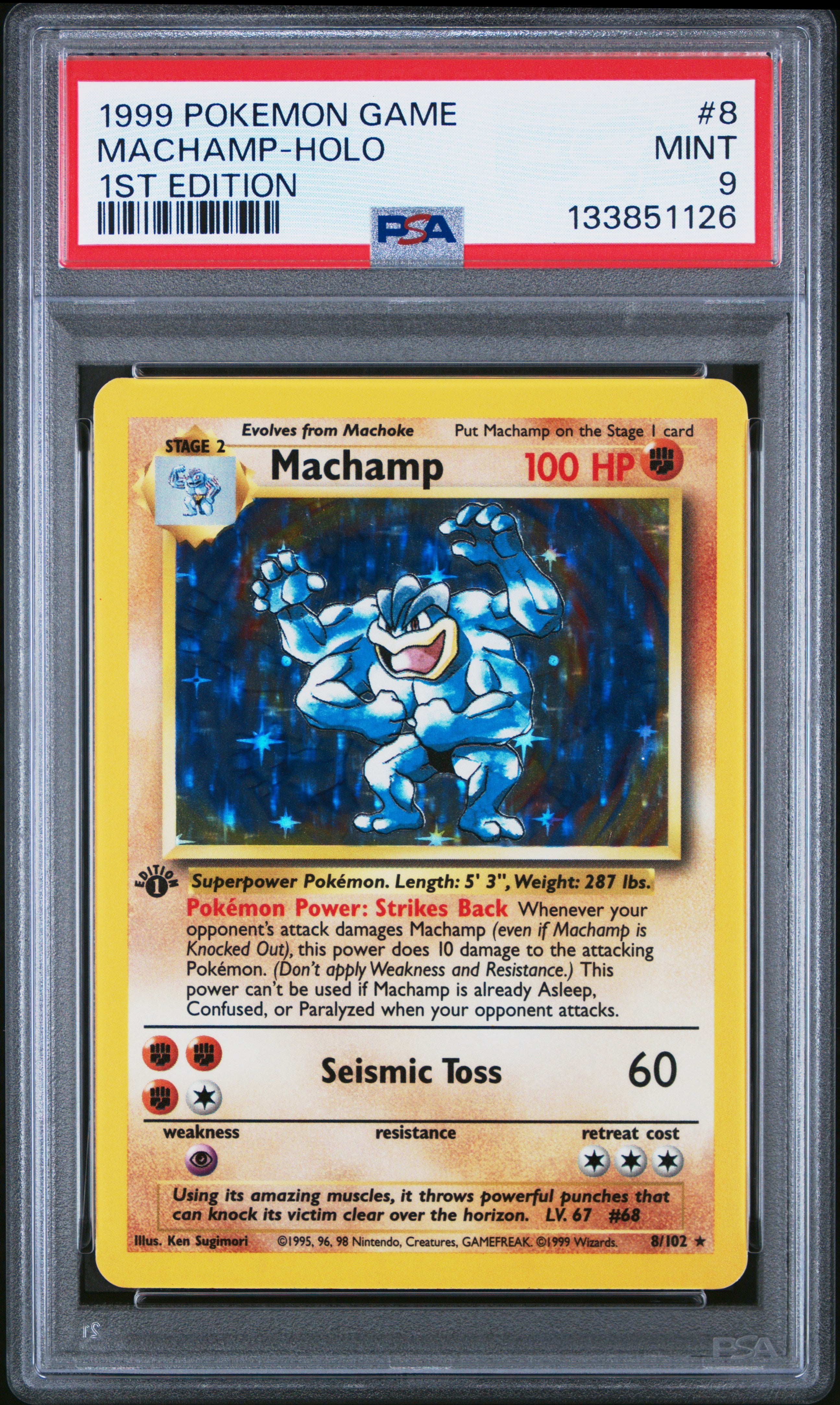 Machamp Holo 8/102 1st Edition Game Pokemon PSA 9