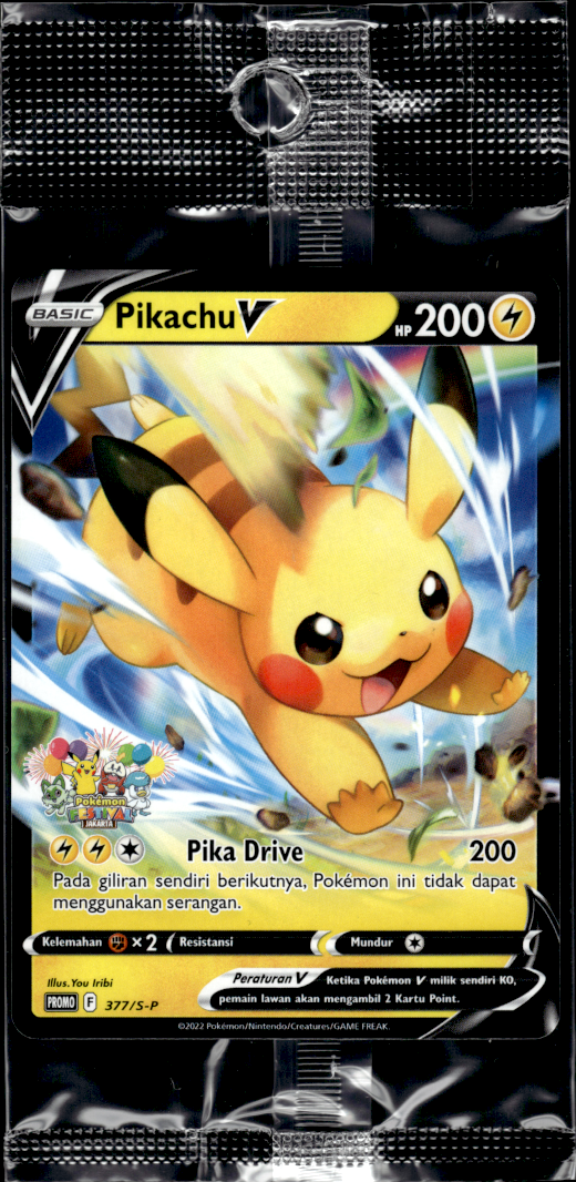 Pikachu V 377/s-p Indonesian Jakarta Promo Pokemon Sealed Near Mint