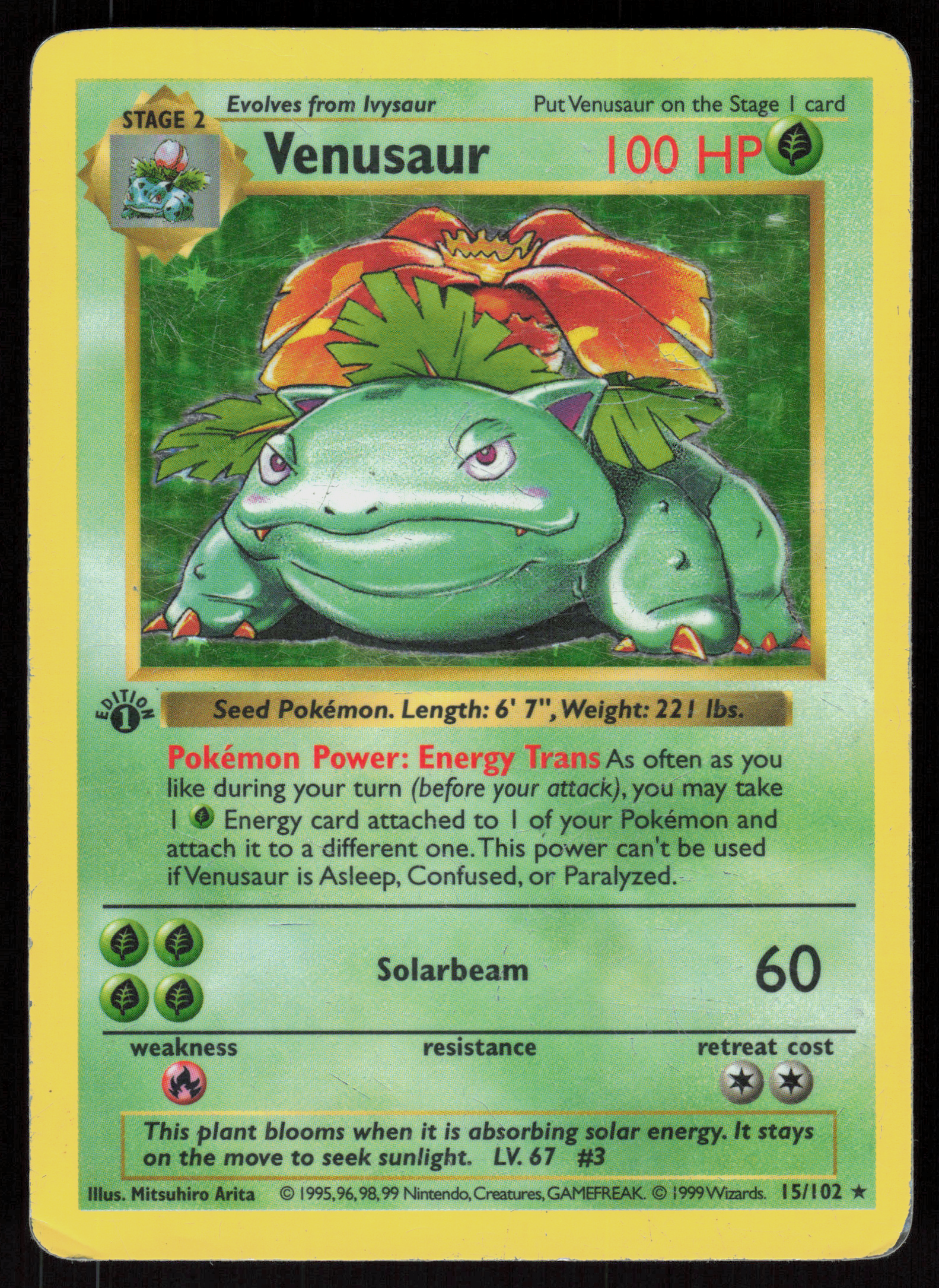 Pokemon Venusaur 15/102 Base Set Holo 1st Edition Heavily Played
