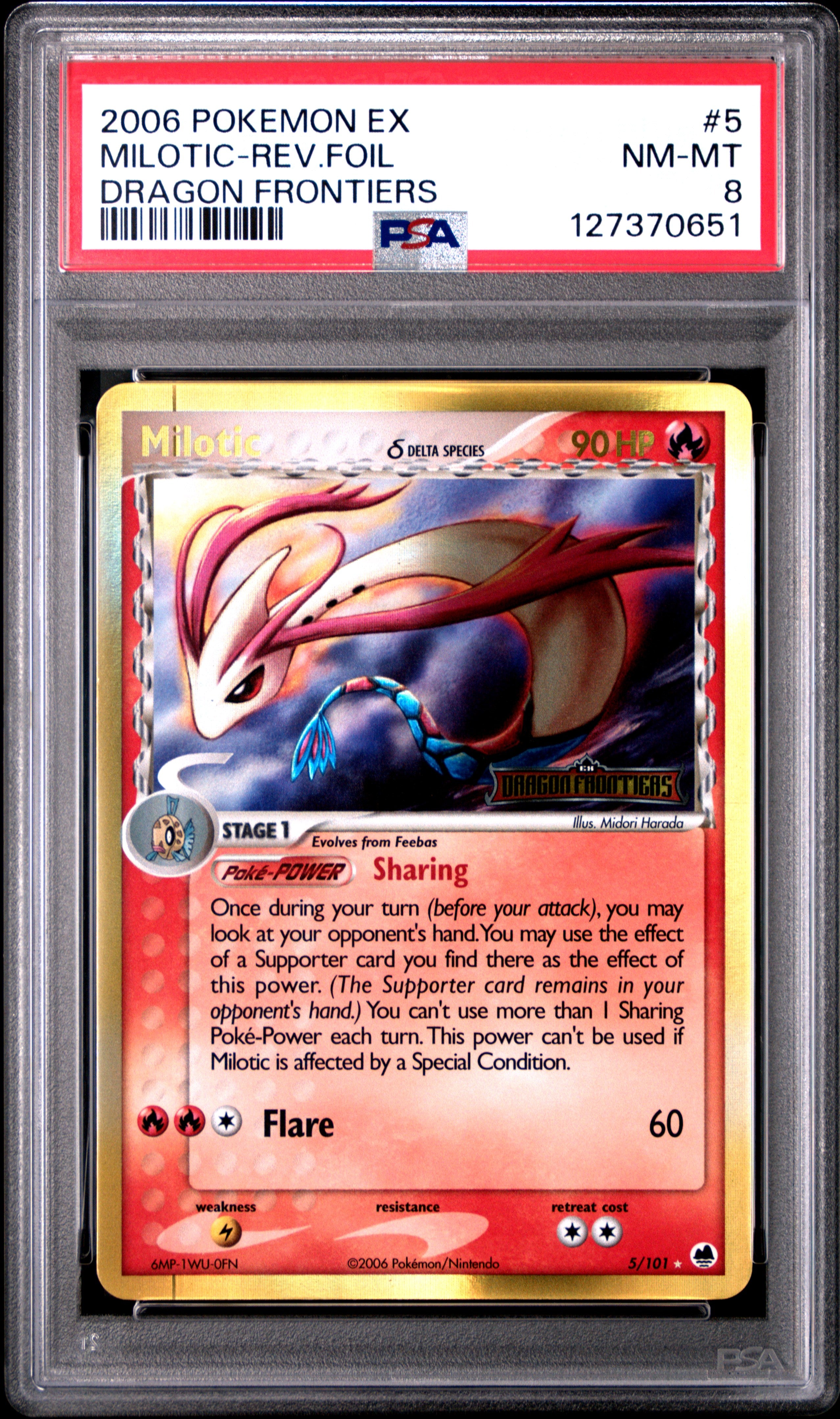Milotic Reverse Holo 5/101 Dragon Frontiers Pokemon PSA 8