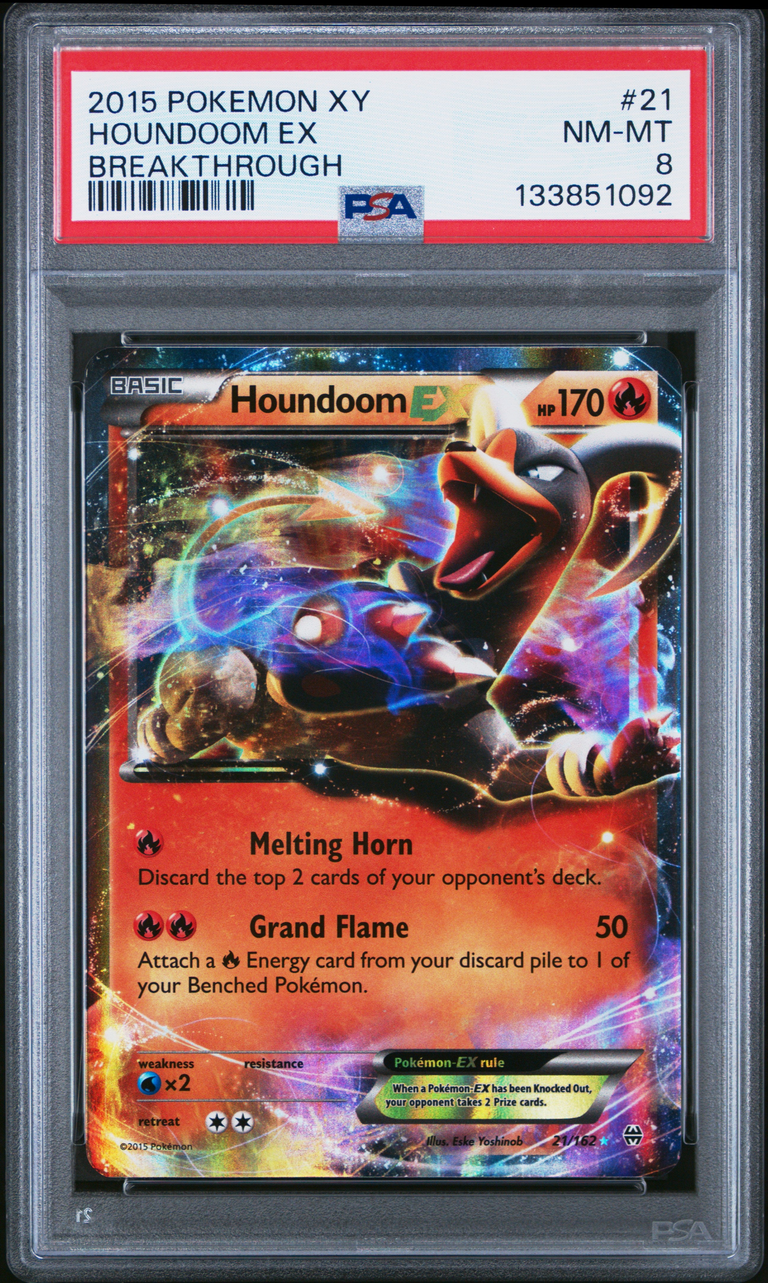 Houndoom EX 21/162 Breakthrough Pokemon PSA 8