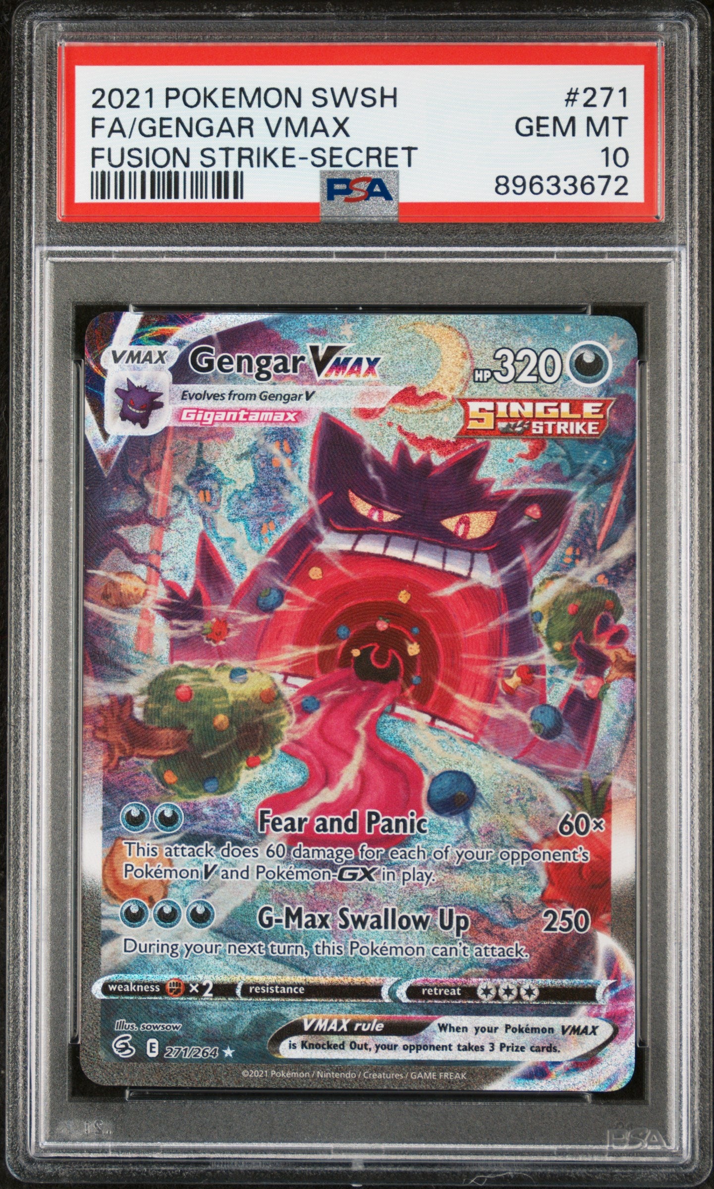 Gengar Vmax 271/264 Secret Fusion Strike Pokemon PSA 10