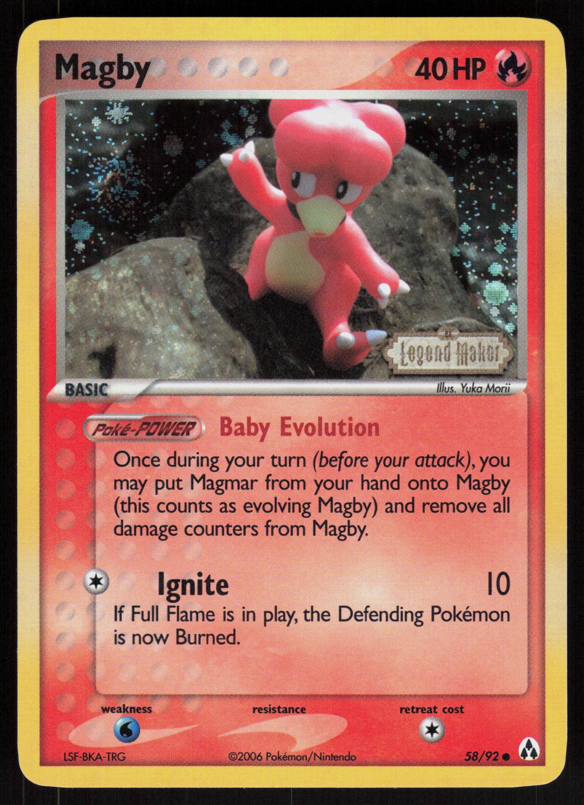 Pokemon Magby 58/92 Legend Maker Common Reverse Holo Near Mint