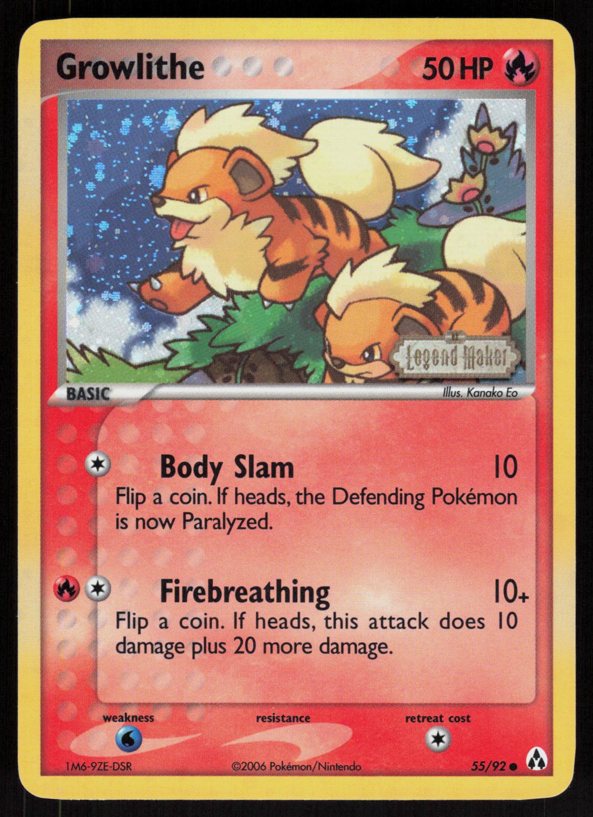 Pokemon Growlithe 55/92 Legend Maker Common Reverse Holo Near Mint