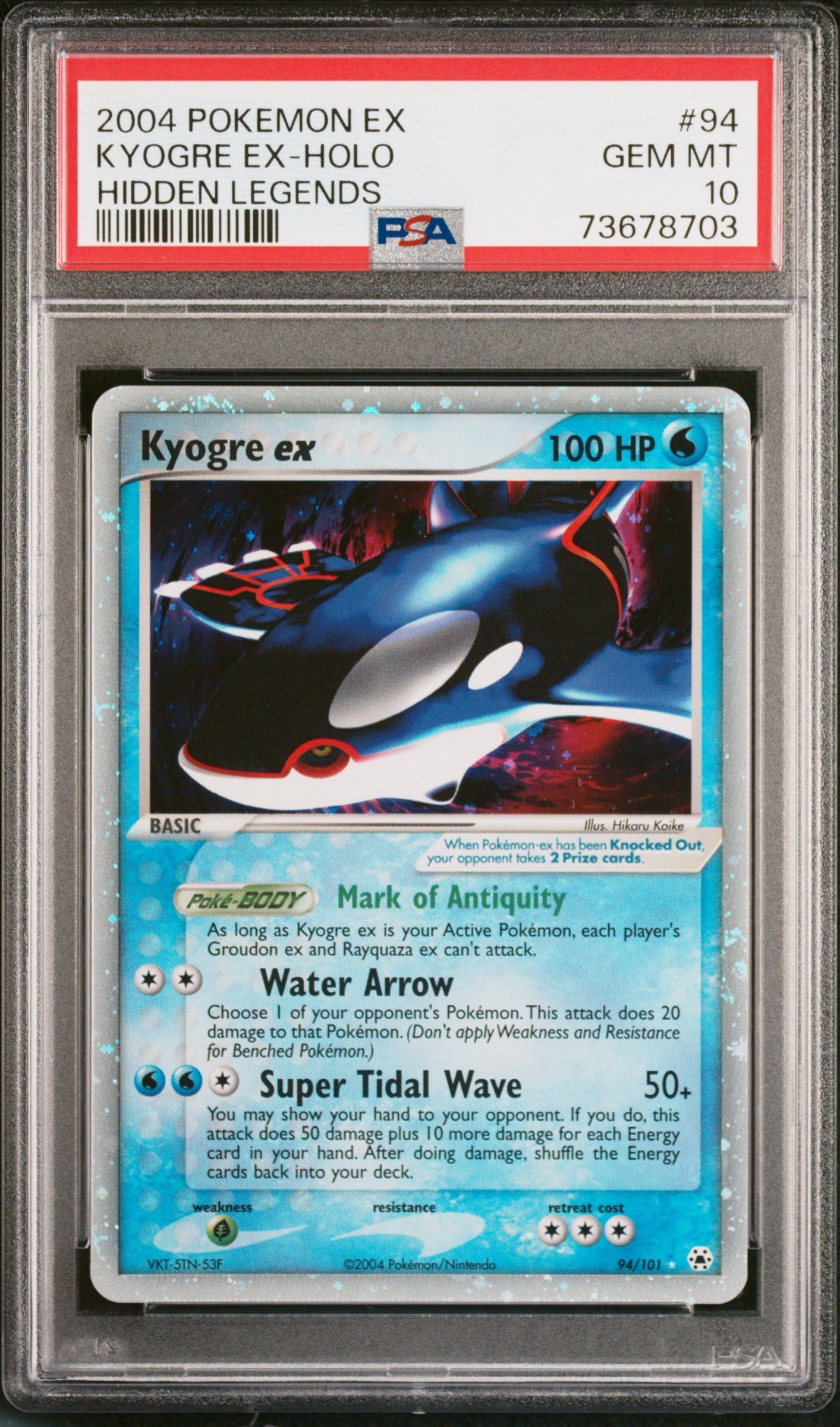 Kyogre EX Holo 94/101 Hidden Legends Pokemon PSA 10
