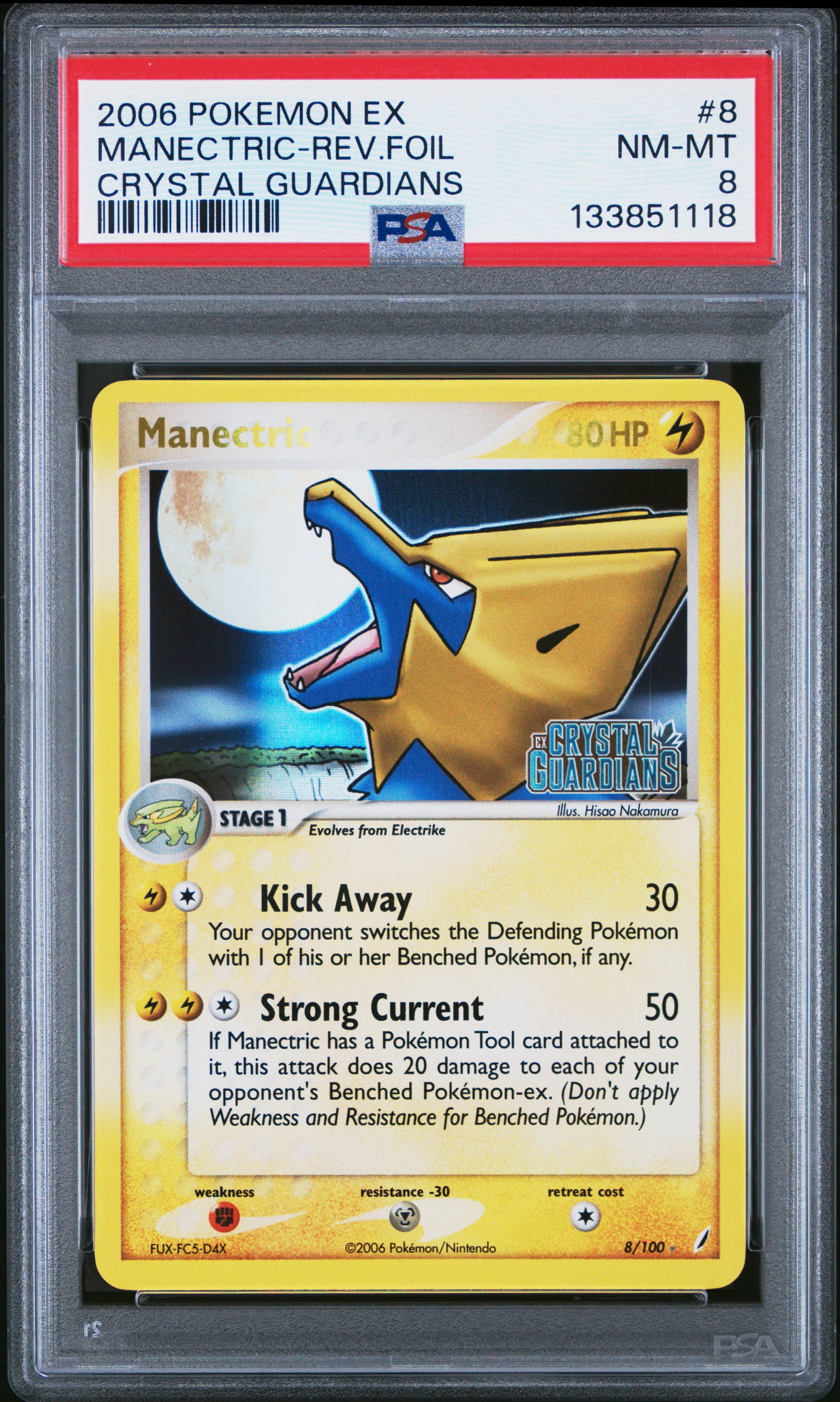 Manectric Reverse Holo 8/100 Crystal Guardians Pokemon PSA 8