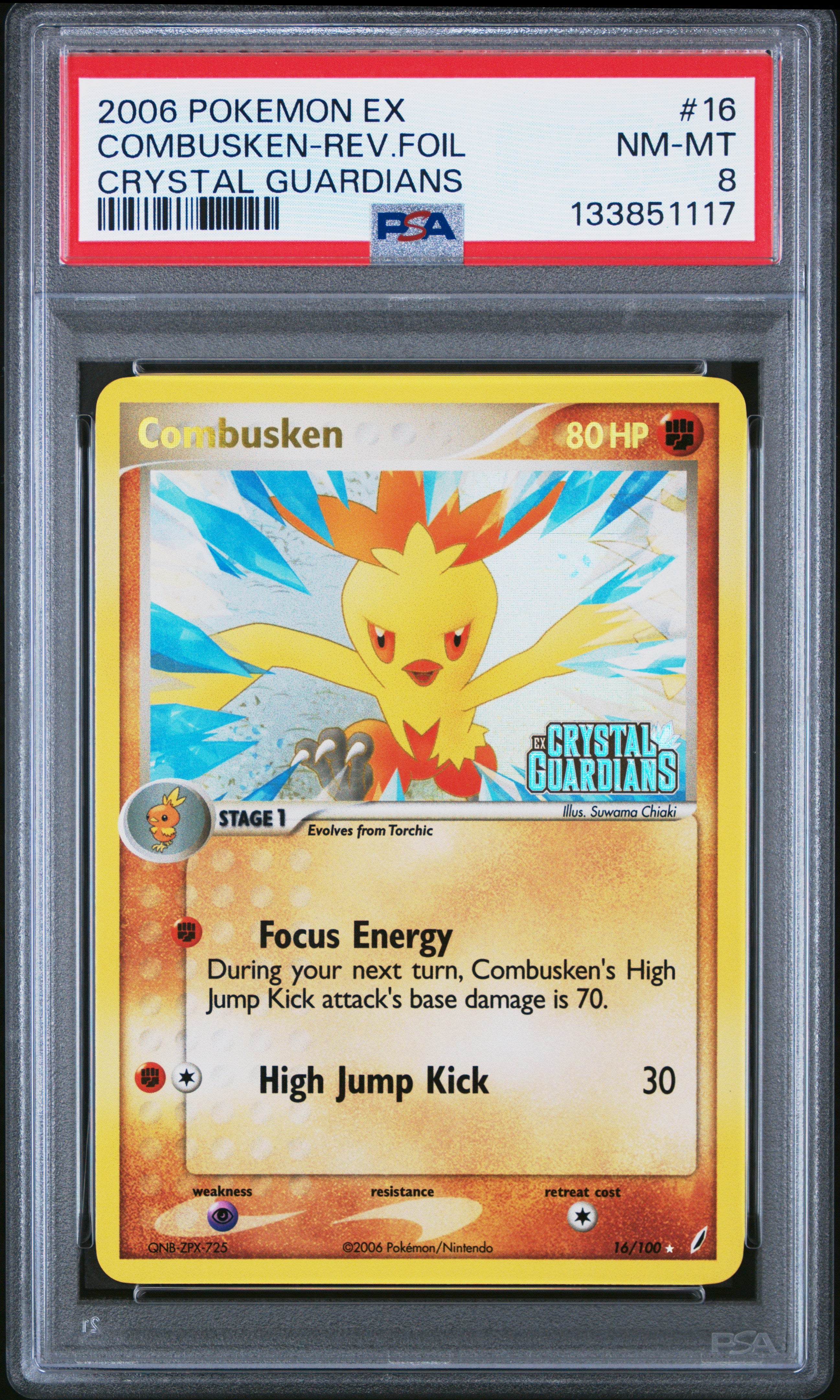 Combusken Reverse Holo 16/100 Crystal Guardians Pokemon PSA 8