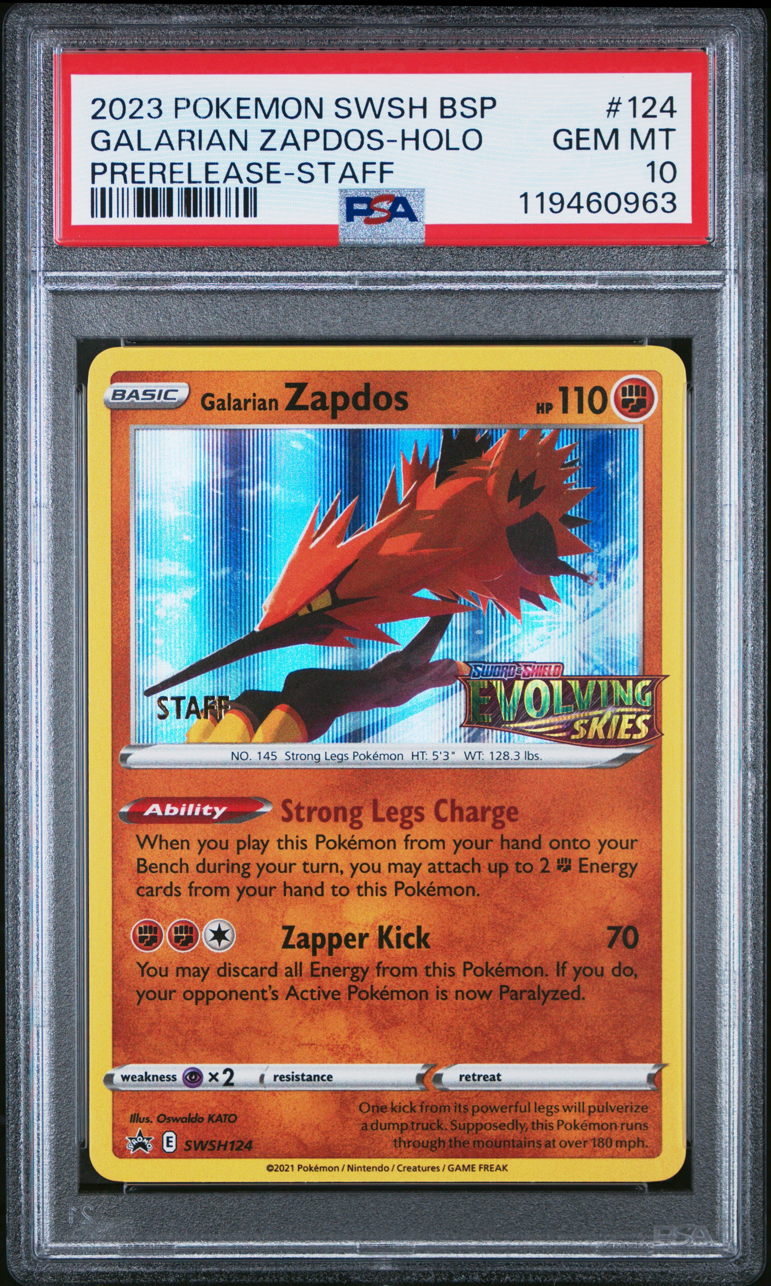 Galarian Zapdos Prerelease Staff Black Star Promo 124 Pokemon PSA 10 - POP 1