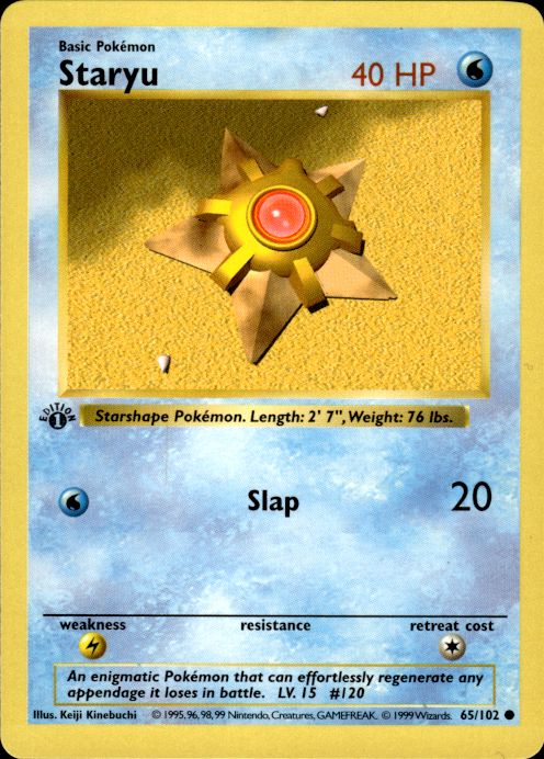 Pokemon Staryu 65/102 Base Set Common 1st Edition Near Mint