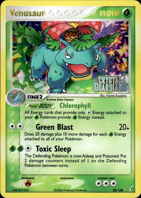 Venusaur 28/100 Rare Crystal Guardians Pokemon Reverse Holo Moderately Played