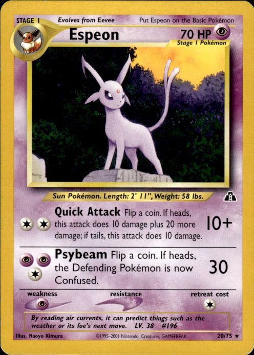 Pokemon Espeon 20/75 Neo Discovery Rare Moderately Played
