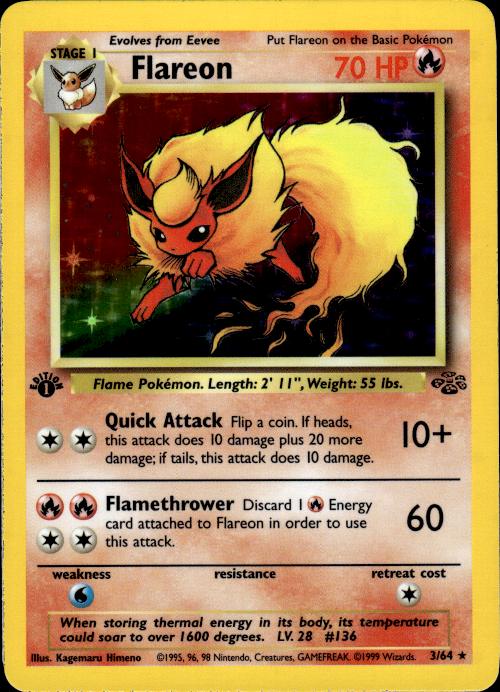 Pokemon Flareon 3/64 Jungle Holo Rare 1st Edition Near Mint