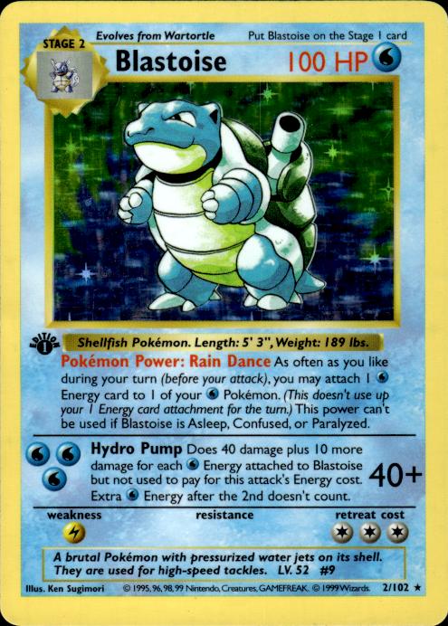 Pokemon Blastoise 2/102 Base Set Holo 1st Edition Heavily Played