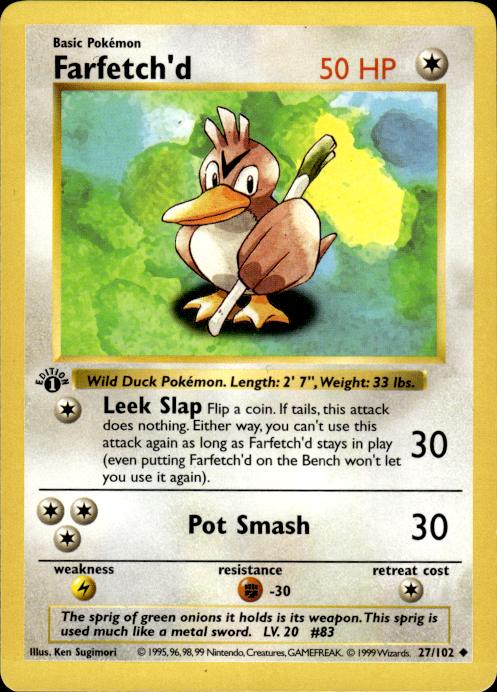 Pokemon Farfetch'd 27/102 Base Set Uncommon 1st Edition Moderately Played