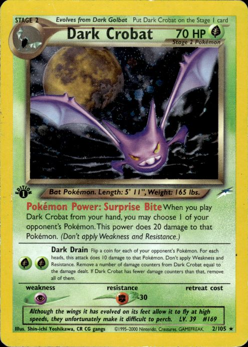 Pokemon Dark Crobat 2/105 Neo Destiny Holo Rare 1st Edition Heavily Played
