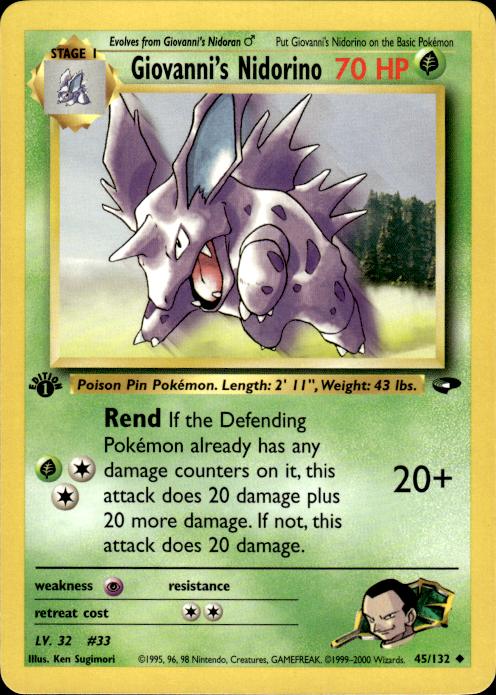 Pokemon Giovanni's Nidorino 45/132 Gym Challenge Uncommon 1st Edition Near Mint