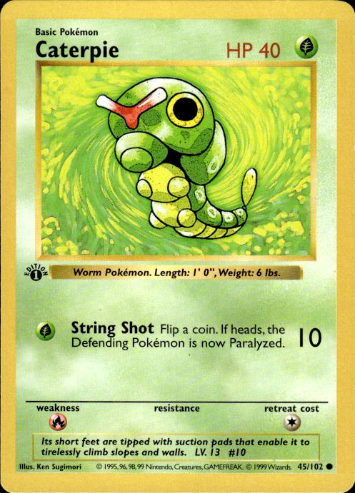 Pokemon Caterpie 45/102 Base Set Common 1st Edition Lightly Played