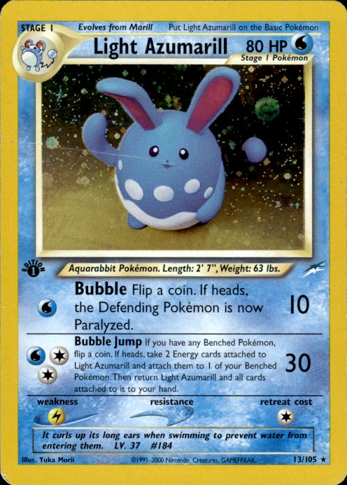 Pokemon Light Azumarill 13/105 Neo Destiny Holo Rare 1st Edition Heavily Played