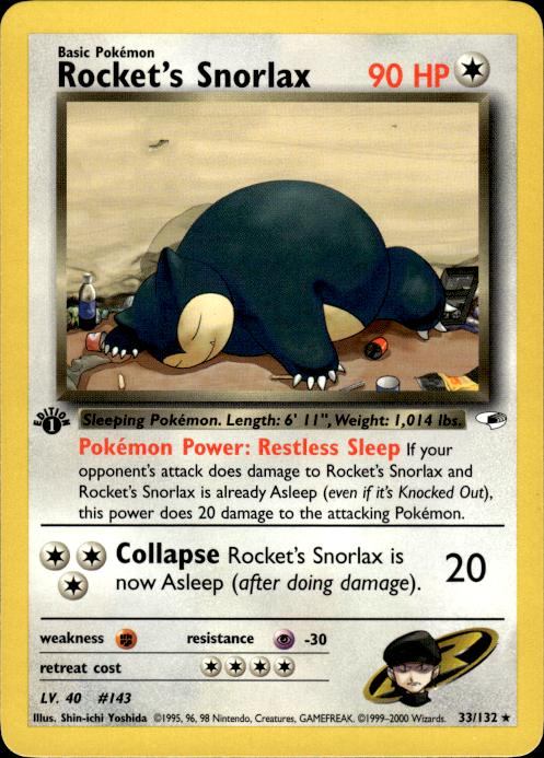Pokemon Rocket's Snorlax 33/132 Gym Heroes Rare 1st Edition Near Mint