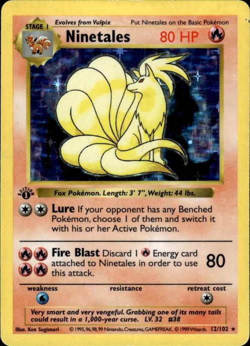 Pokemon Ninetales 12/102 Base Set Holo 1st Edition Heavy Play - Dent / Crease
