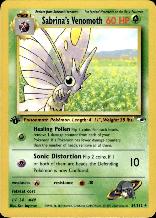 Pokemon Sabrina's Venomoth 34/132 Gym Heroes Rare 1st Edition Near Mint