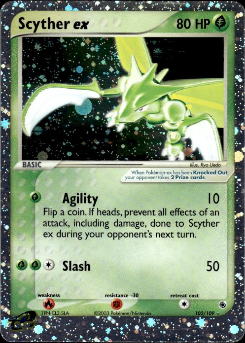 Scyther ex 102/109 Holo Rare EX Ruby & Sapphire Pokemon Lightly Played