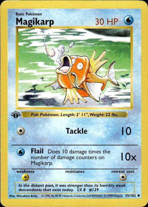 Pokemon Magikarp 35/102 Base Set Uncommon 1st Edition Moderately Played
