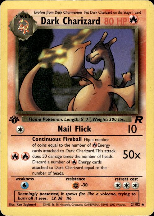 Pokemon Dark Charizard 21/82 Team Rocket Rare 1st Edition Moderately Played