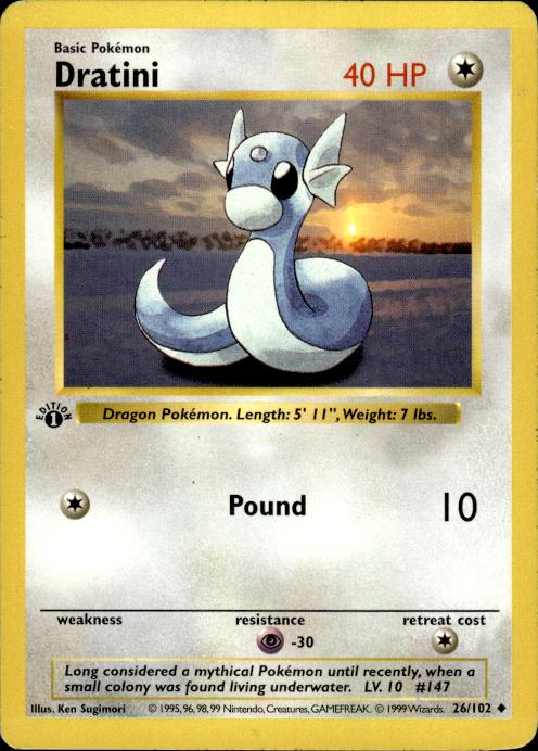 Pokemon Dratini 26/102 Base Set Uncommon 1st Edition Heavy Play - Dent / Crease