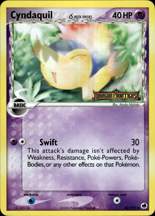 Cyndaquil 45/101 Dragon Frontiers Pokemon Reverse Holo Lightly Played