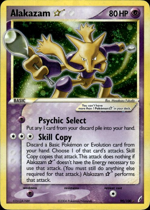 Alakazam 99/100 Gold Star Crystal Guardians Pokemon Moderately Played
