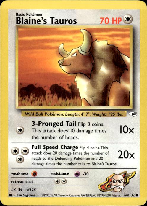 Pokemon Blaine's Tauros 64/132 Gym Heroes Common Near Mint