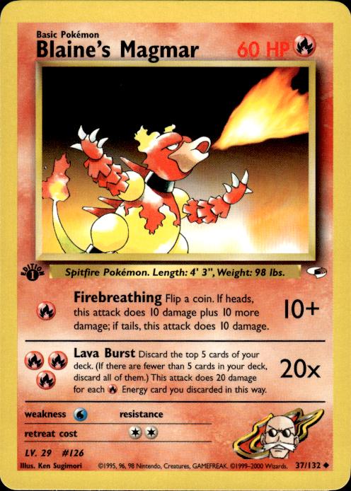 Pokemon Blaine's Magmar 37/132 Gym Heroes Uncommon 1st Edition Near Mint
