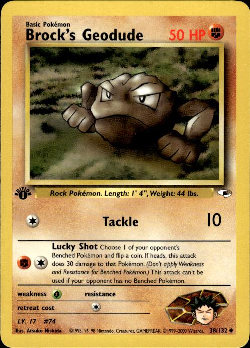Pokemon Brock's Geodude 38/132 Gym Heroes Uncommon 1st Edition Near Mint