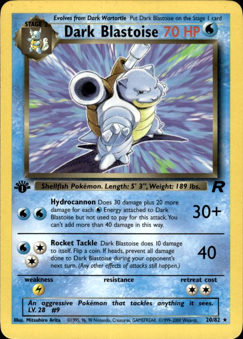 Pokemon Dark Blastoise 20/82 Team Rocket Rare 1st Edition Lightly Played