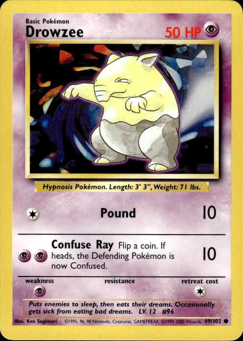 Pokemon Drowzee 49/102 Base Set 4th Print 1999-2000 Common Near Mint