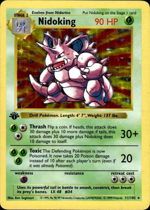 Pokemon Nidoking 11/102 Base Set Holo Rare 1st Edition Lightly Played