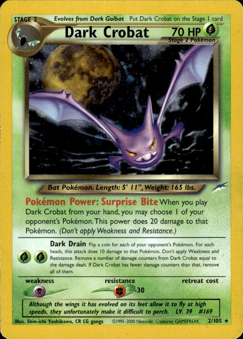 Pokemon Dark Crobat 2/105 Neo Destiny Holo Rare Moderately Played