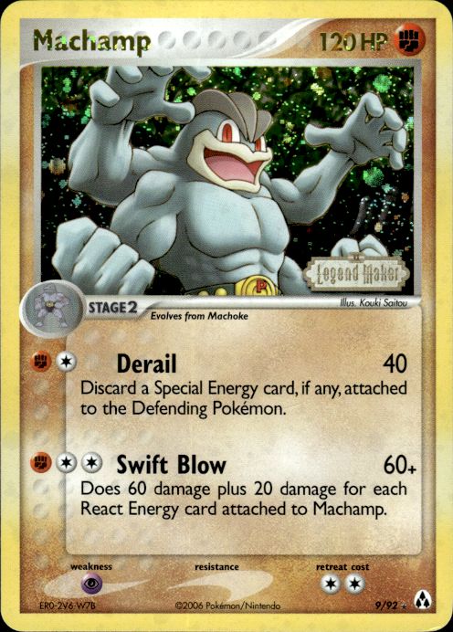 Machamp 9/92 Rare Legend Maker Pokemon Reverse Holo Heavily Played - Creased
