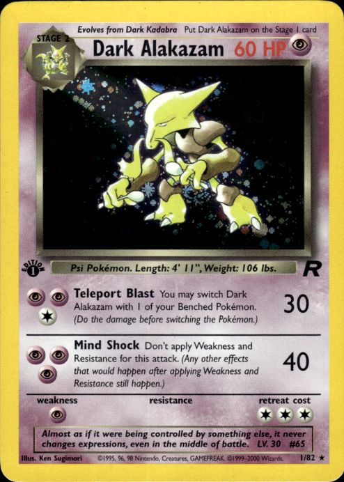 Pokemon Dark Alakazam 1/82 Team Rocket Holo Rare 1st Edition Lightly Played