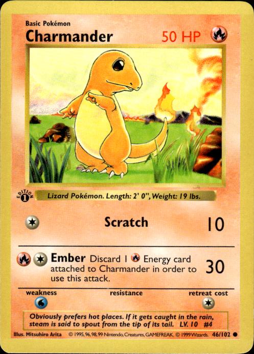 Pokemon Charmander 46/102 Base Set Common 1st Edition Moderately
