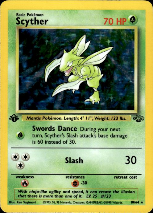 Pokemon Scyther 10/64 Jungle Holo Rare 1st Edition Moderately Played