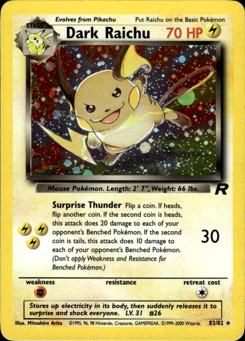 Pokemon Dark Raichu 83/82 Team Rocket Secret Rare Lightly Played